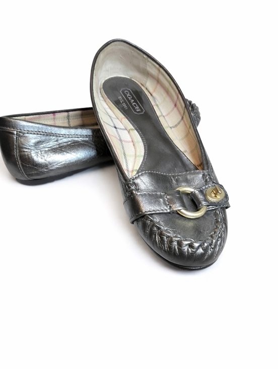 Coach Shoes - Coach pewter leather kisslock flats 7.5